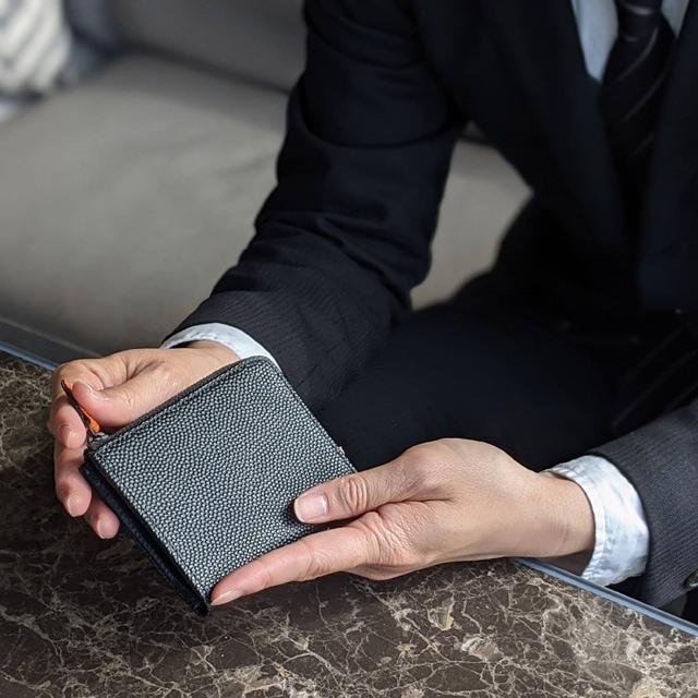 バスケ革のコンパクト財布 メンズ レディース Black Edition l字