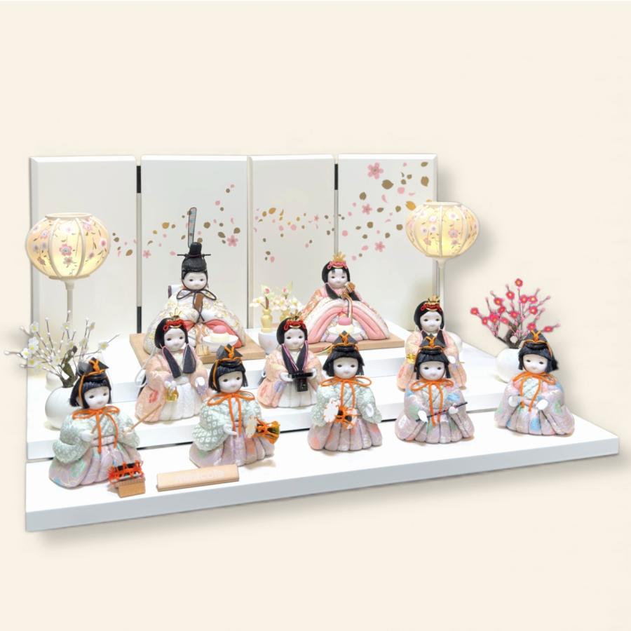 rico夢乃（ゆめの）木目込み十人飾り雛人形 高岡塗台 ミルキー桜蒔絵屏風の画像