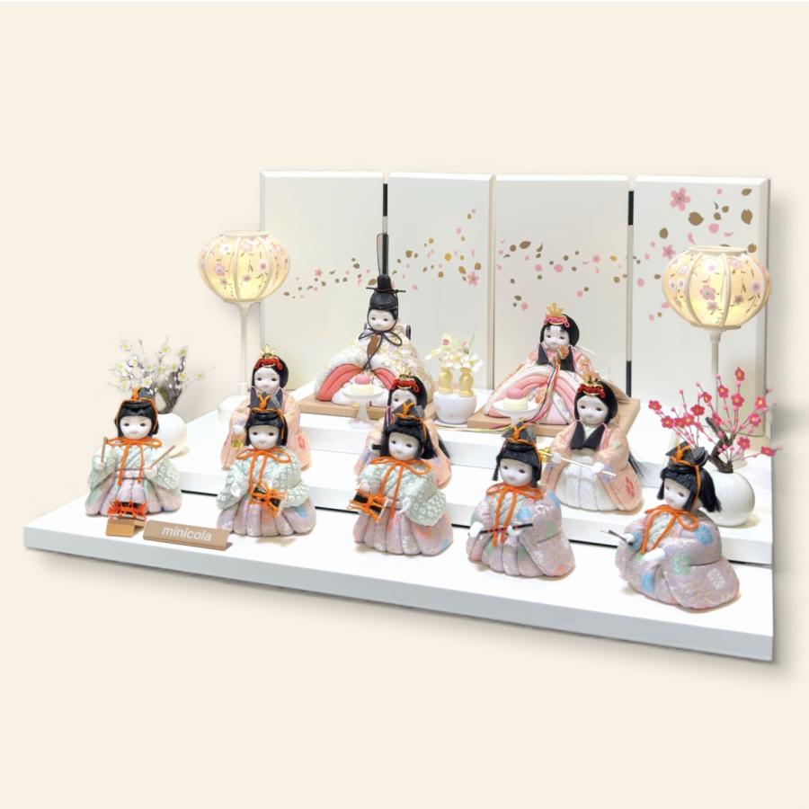 rico夢乃（ゆめの）木目込み十人飾り雛人形 高岡塗台 ミルキー桜蒔絵屏風の画像