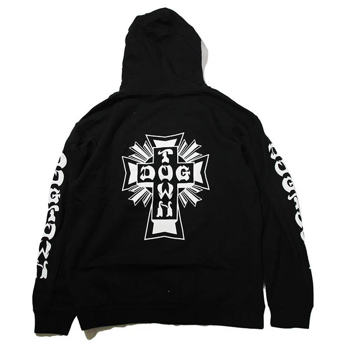 Dogtown Skateboards (ドッグタウン) US パーカー プルオーバー  Cross Logo Pullover Hooded Sweatshirt w/ Sleeveprint Black｜itempost｜02