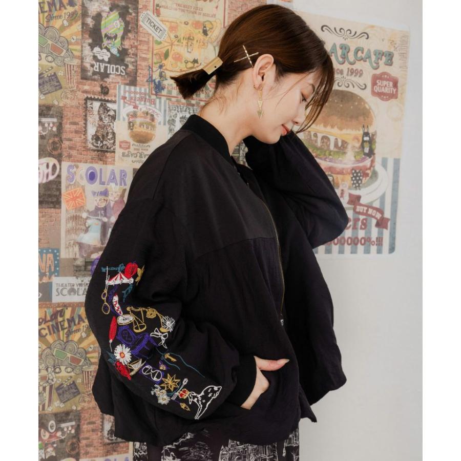イズスカラー / 異素材切替バルーンスリーブ 刺繍入りシアーブルゾン 
