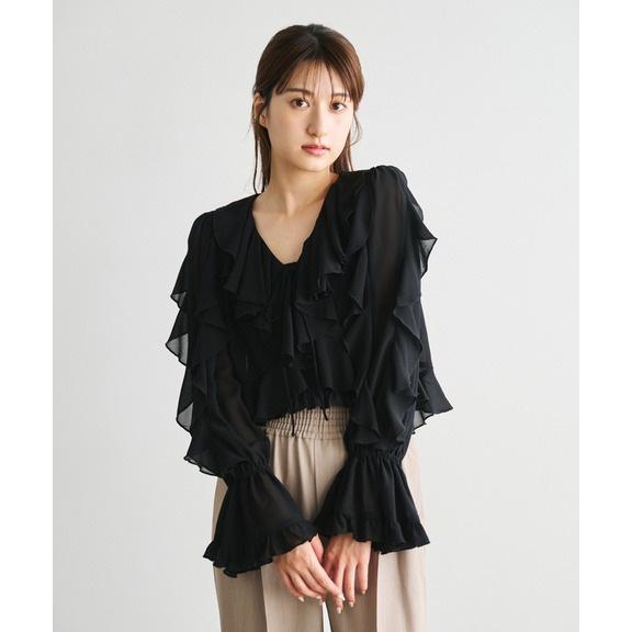 COCO DEAL シフォンフリルカーディガン×カップインキャミソール 