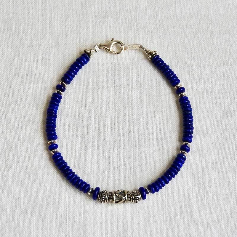 美しい ラピスラズリシルバーブレスレット shekarian.ca