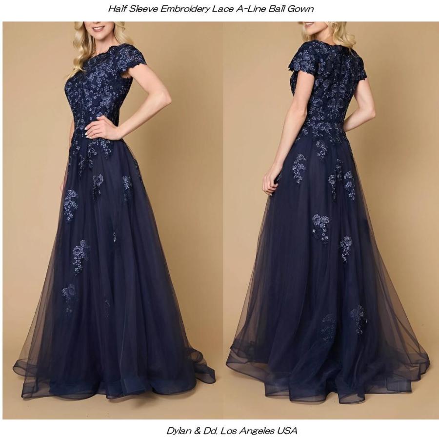 Dylan & Davids UW351346 ネイビー 刺繍レース 半袖 Aラインドレス（演奏会・マザーズ・プラスサイズ）ウエスト1メートル以上の画像