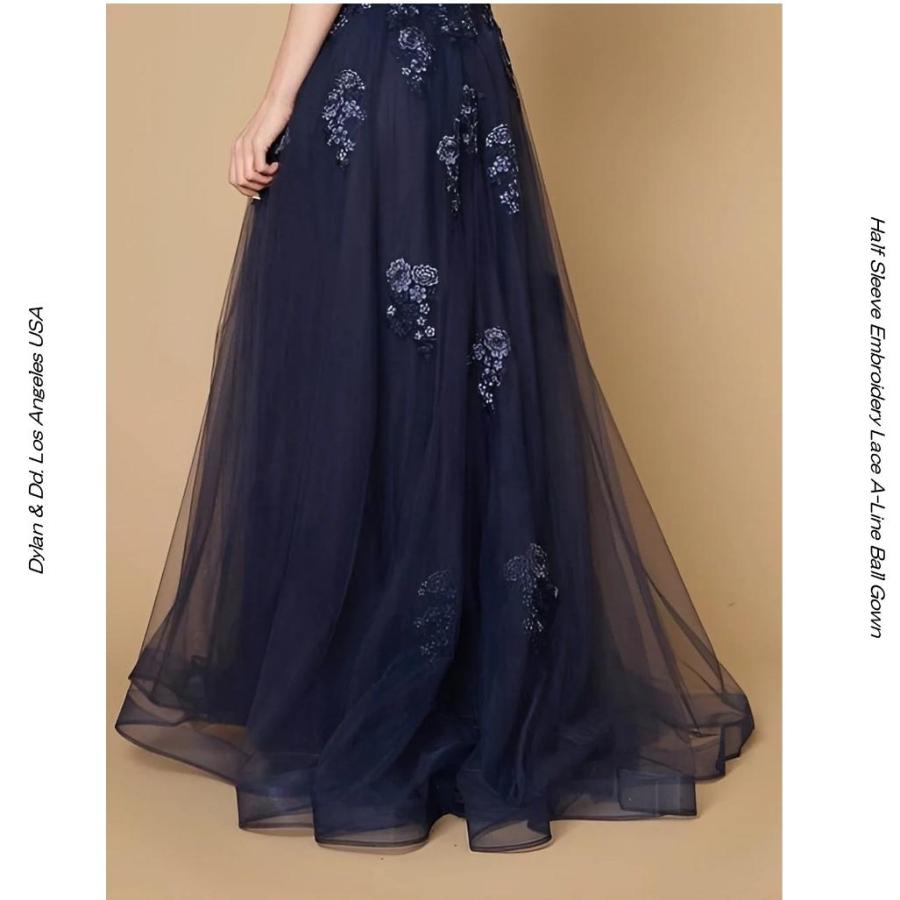 Dylan & Davids UW351346 ネイビー 刺繍レース 半袖 Aラインドレス（演奏会・マザーズ・プラスサイズ）ウエスト1メートル以上の画像