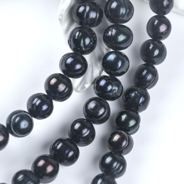 188. 淡水パール ビーズ ポテト型 約9-10mm】 半連（約18cm）ブラック  