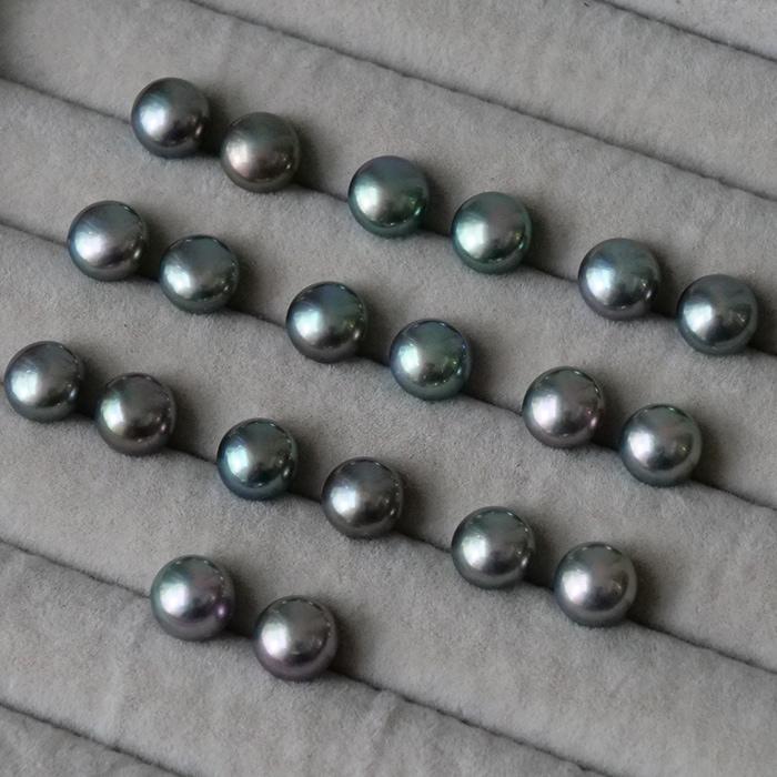 【個数限定】04. 淡水パール ブラック K18 ピアス ボタン 8mm 【日本製】高品質 テリ ピーコック グレー 一粒ピアス スタッドピアス_5