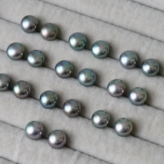 【個数限定】04. 淡水パール ブラック K18 ピアス ボタン 8mm 【日本製】高品質 テリ ピーコック グレー 一粒ピアス スタッドピアス_8