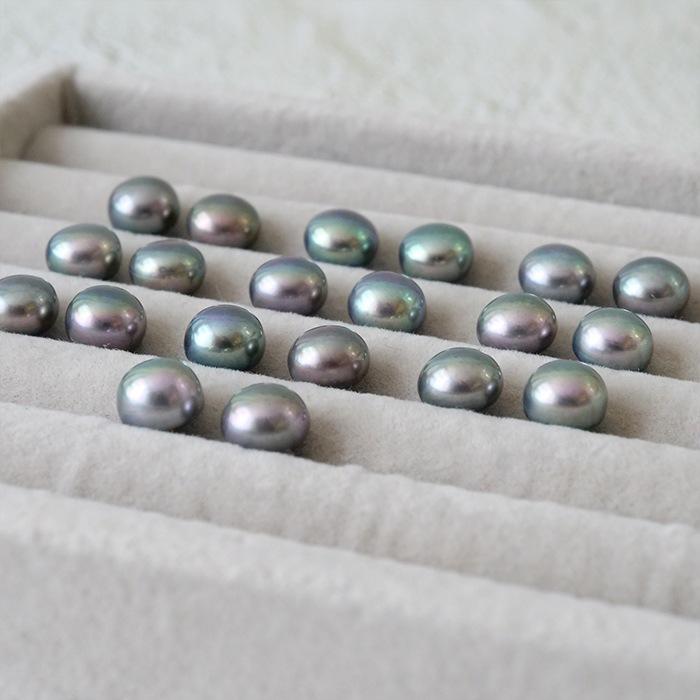 【個数限定】04. 淡水パール ブラック K18 ピアス ボタン 8mm 【日本製】高品質 テリ ピーコック グレー 一粒ピアス スタッドピアス_9