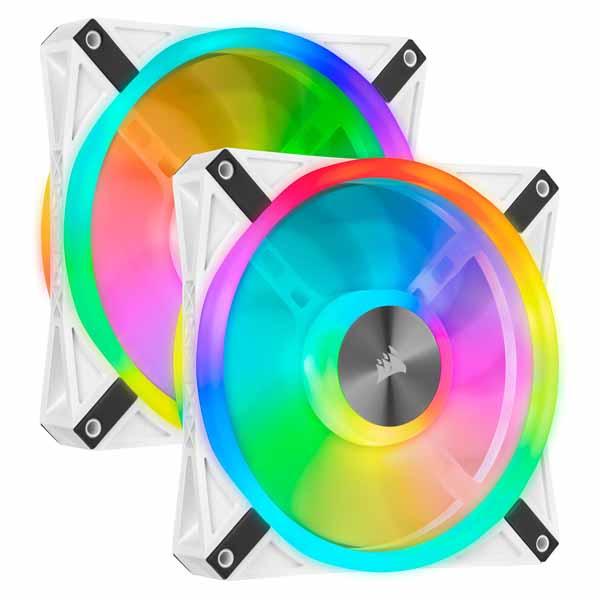 Corsair iCUE QL140 RGB White 140mm PWM Dual Fan Kit with Lighting Node CORE ファン2基とLEDコントローラー付属モデル ホワイト｜CO-9050106-WWの画像