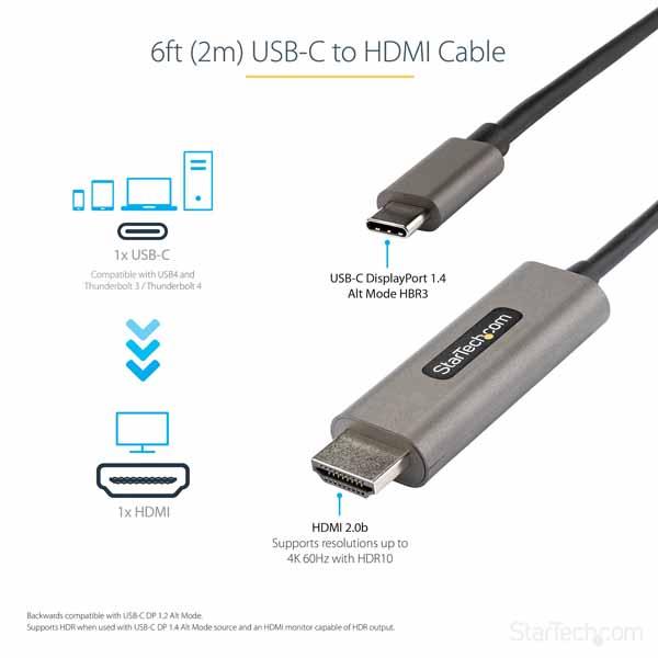 StarTech USB-C-HDMI 変換ケーブル/2m/UHD対応 USB-C to HDMI 2.0b 変換アダプター｜CDP2HDMM2MH｜itempost｜06