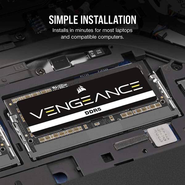 Corsair VENGEANCE 32GB(16GBx2) DDR5 4800MHz(PC5-38400) SODIMM Unbuffered 40-40-40-77 Black PCB 1.1V｜CMSX32GX5M2A4800C40の画像