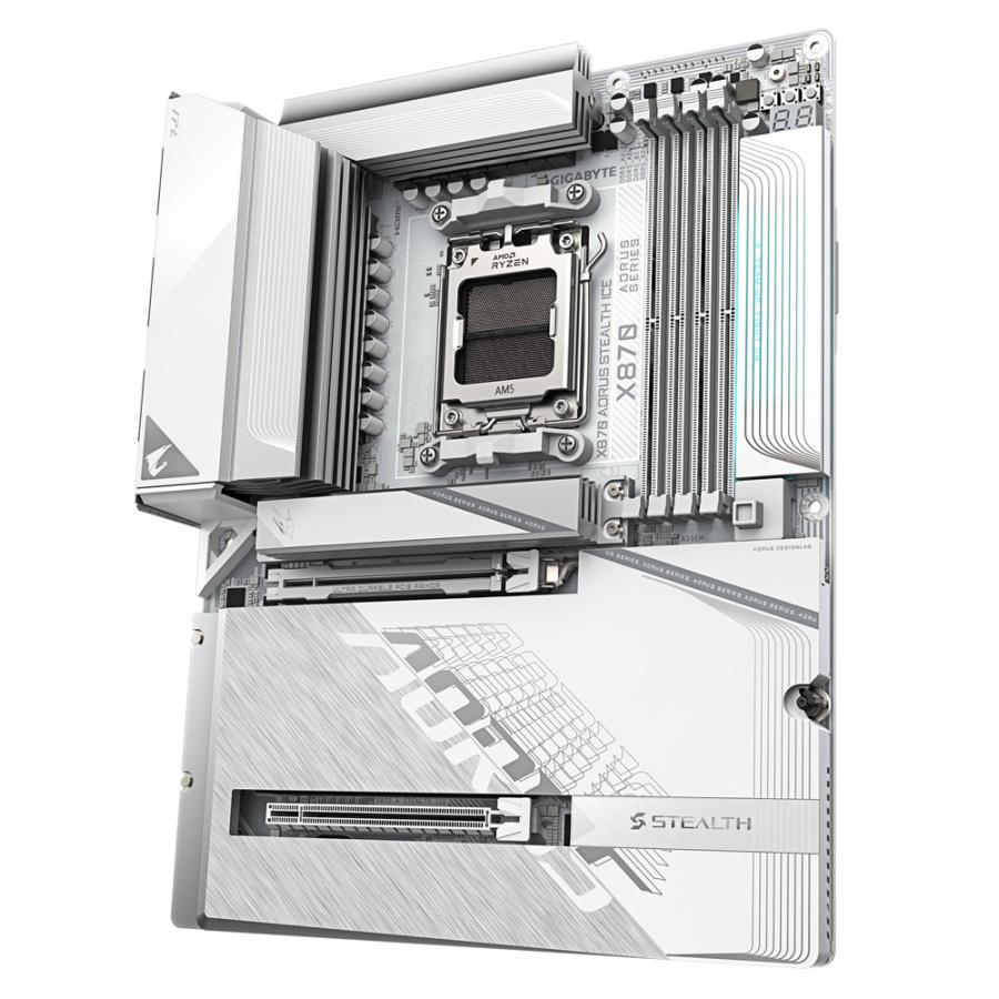 GIGABYTE X870 AORUS STEALTH ICE ATXマザーボード ホワイト｜X870 A STEALTH ICEの画像