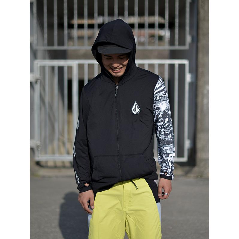 Volcom ボルコム メンズ スイムウェア ラッシュガード サーフジップフード 水着 3123 Iconic Stone Hood Collage Ls Blk 誠実