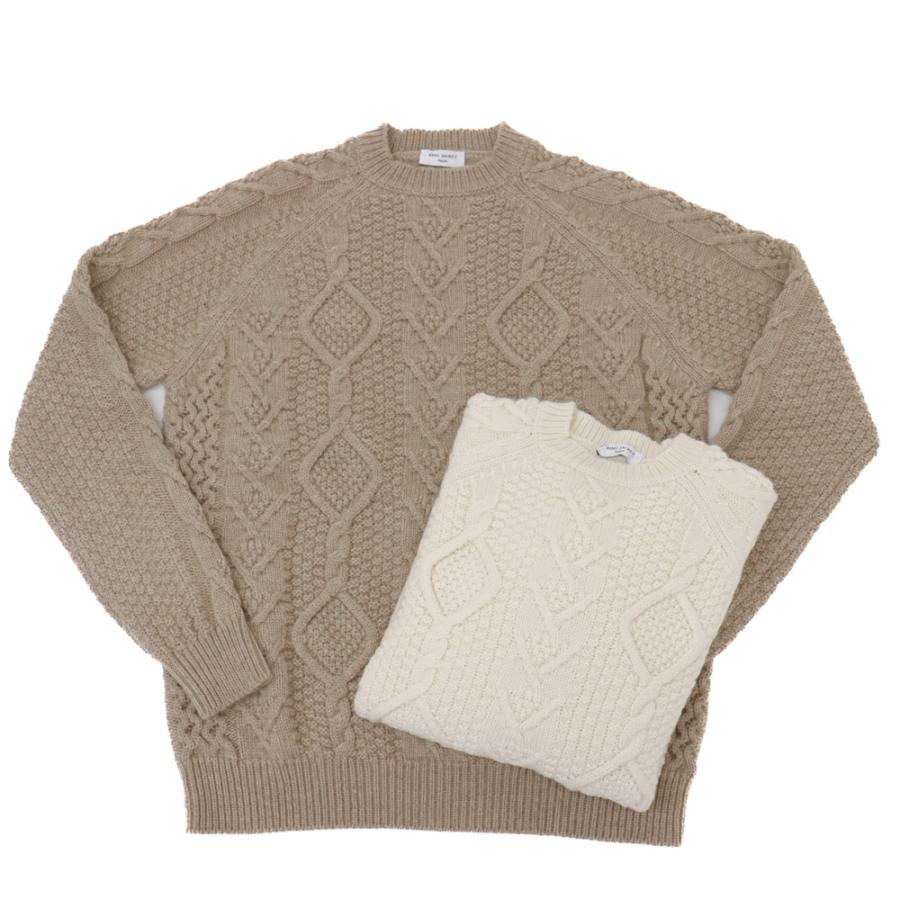 RING JACKET Napoli リングヂャケットナポリ カシミヤ 4PLY アランクルーネックニット【ベージュ・ホワイト】の画像