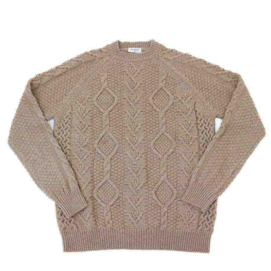 RING JACKET Napoli リングヂャケットナポリ カシミヤ 4PLY アランクルーネックニット【ベージュ・ホワイト】の画像