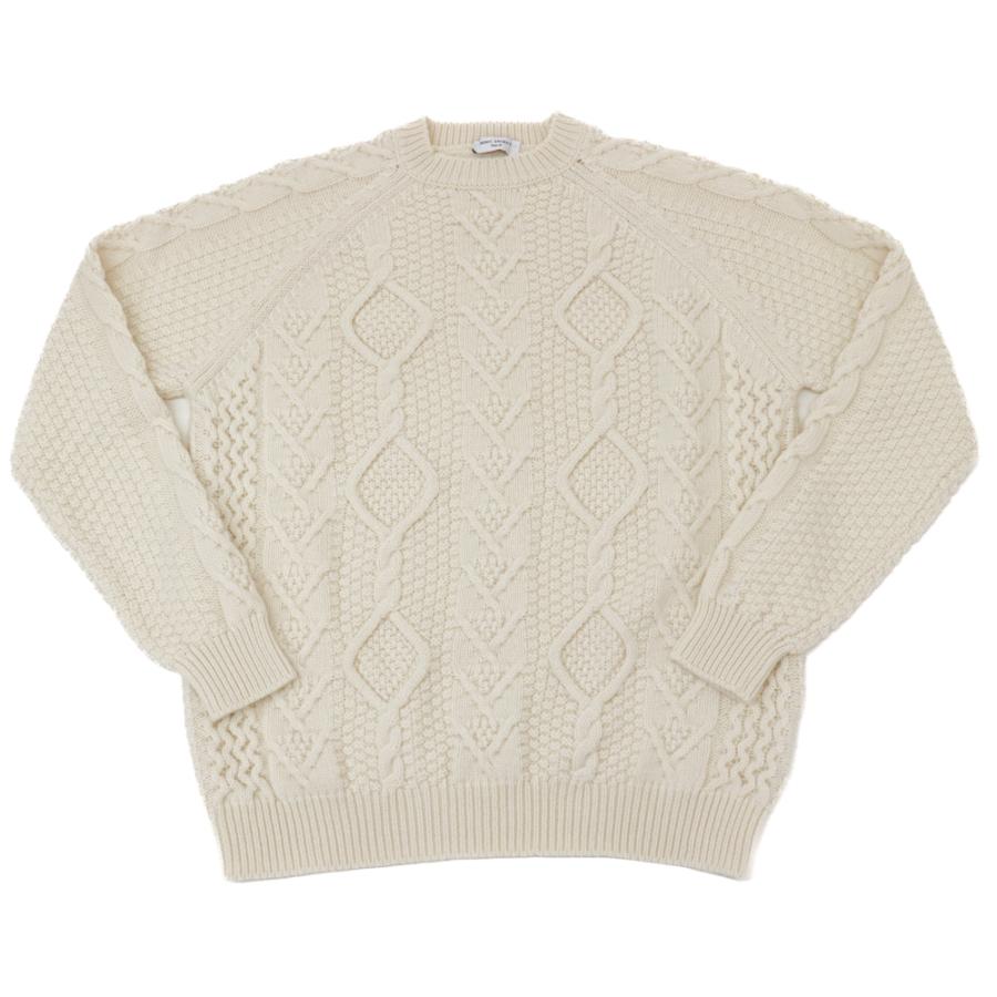 RING JACKET Napoli リングヂャケットナポリ カシミヤ 4PLY アランクルーネックニット【ベージュ・ホワイト】の画像