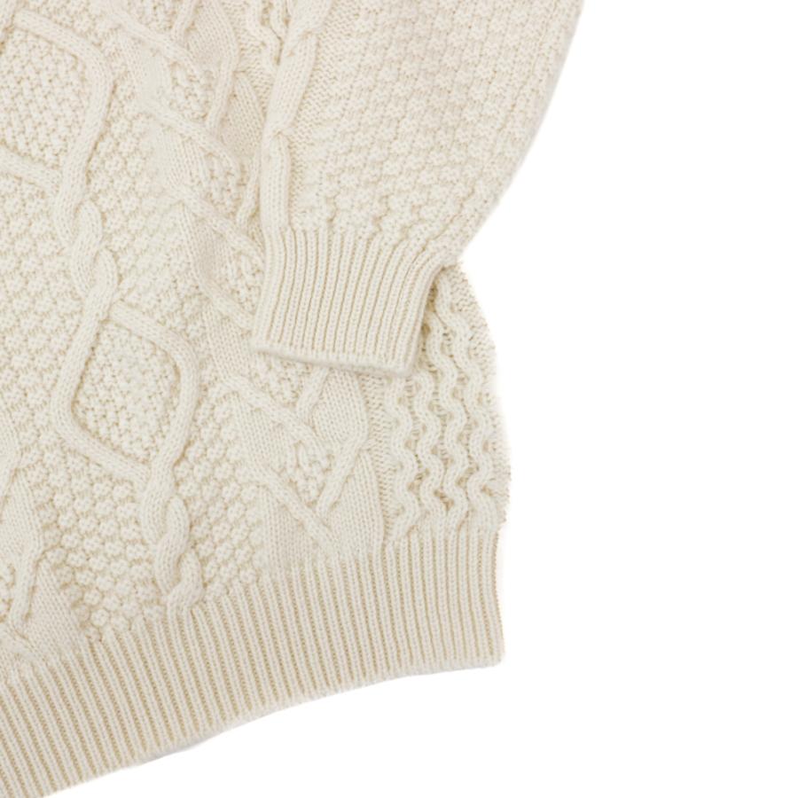 RING JACKET Napoli リングヂャケットナポリ カシミヤ 4PLY アランクルーネックニット【ベージュ・ホワイト】の画像