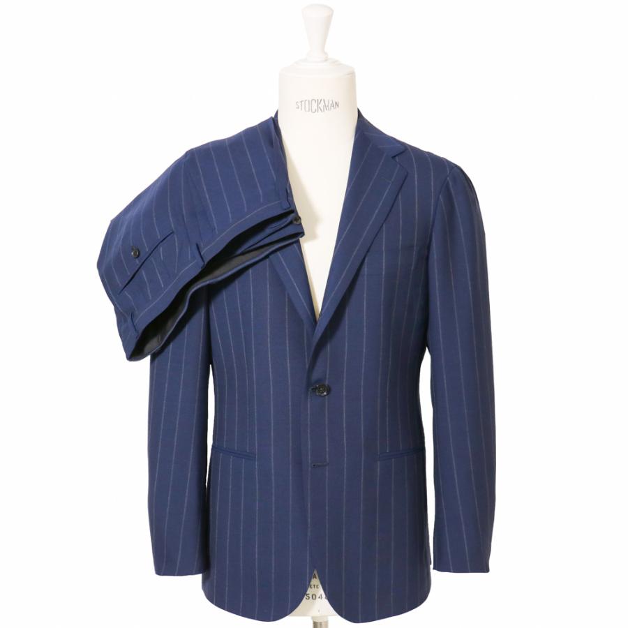 美品 RING JACKET スーツ セットアップ 日本製 ストライプ ビジネス guji（グジ）ウールフレスコチョークストライプ3B1プリーツスーツ(MADE