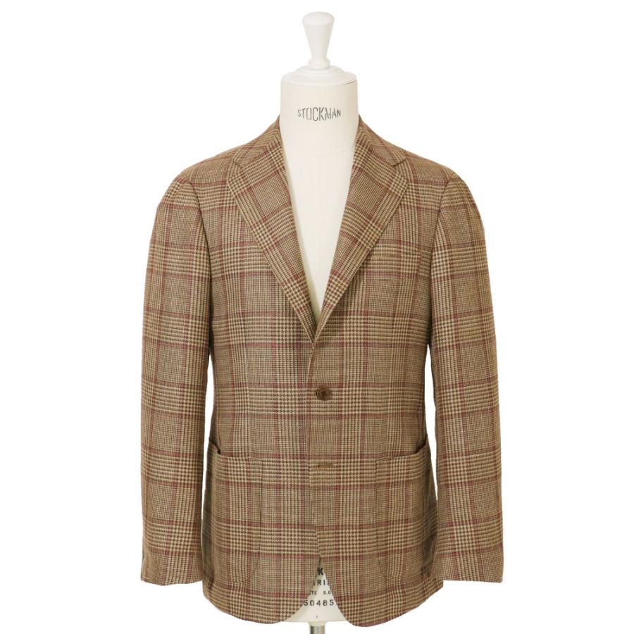 guji RING JACKET グレンチェック柄　ブラウンスーツ　46 RING JACKET ウール・シルク・リネン3Bジャケット【ブラウン/チェック