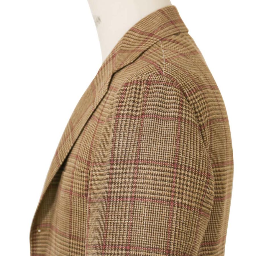 guji RING JACKET グレンチェック柄　ブラウンスーツ　46 guji（グジ）ウールソフトツイードグレンチェック3Bジャケット MADE BY