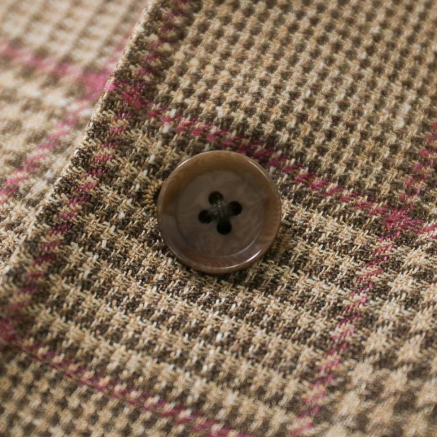 guji RING JACKET グレンチェック柄　ブラウンスーツ　46 guji（グジ）ウールソフトツイードグレンチェック3Bジャケット MADE BY