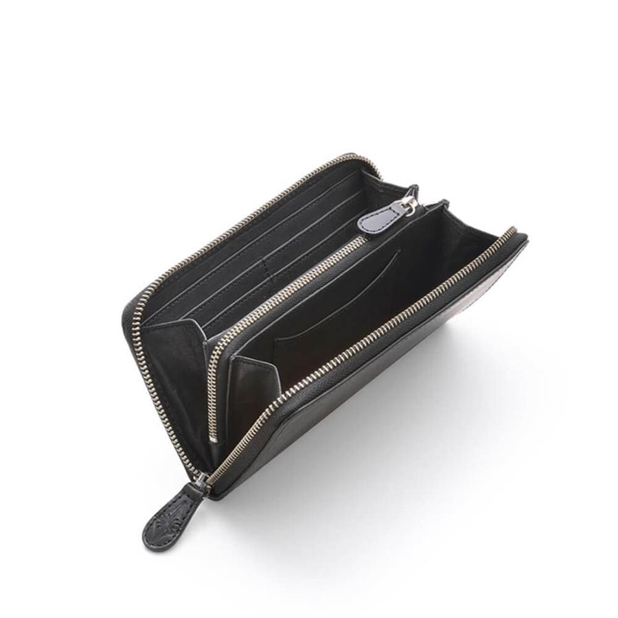 ロングウォレット/革財布 ブラック サドルレザー 菱形キルティング