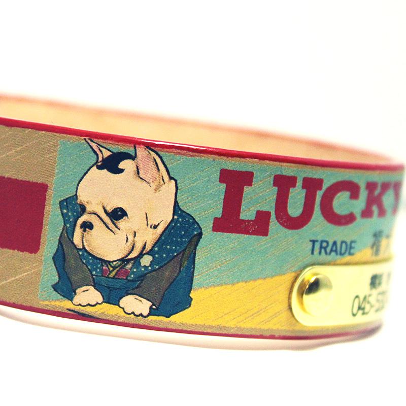 彫刻真鍮プレート付　おなまえ首輪　名入れ・電話番号　グラフィックプリント『Lucky Dog/福犬印』　本革首輪　真鍮無垢金具 サイズSS〜L ベルト幅30mm #33044_2