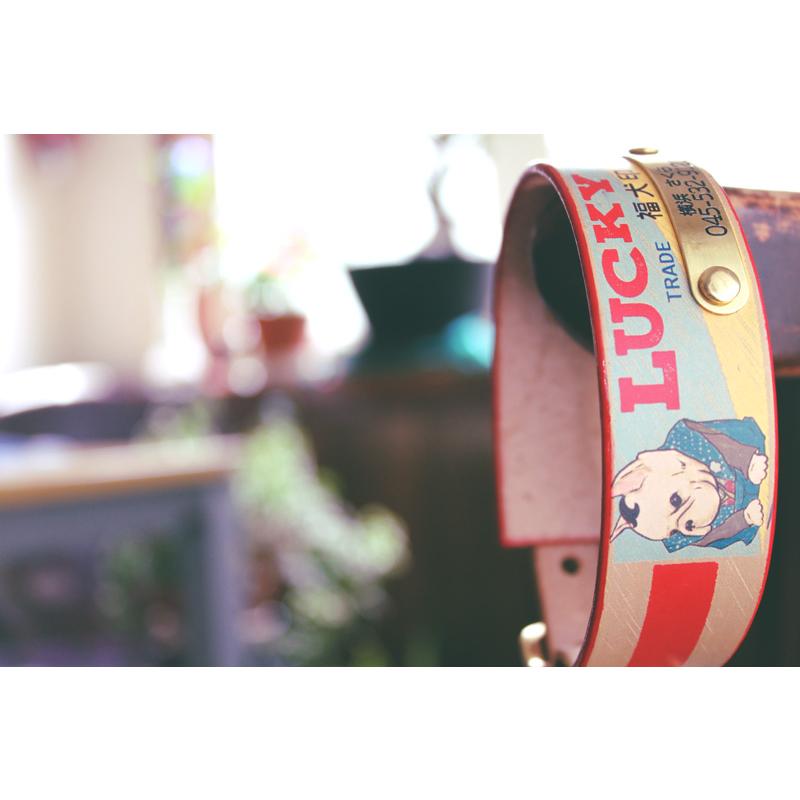 彫刻真鍮プレート付　おなまえ首輪　名入れ・電話番号　グラフィックプリント『Lucky Dog/福犬印』　本革首輪　真鍮無垢金具 サイズSS〜L ベルト幅30mm #33044_4