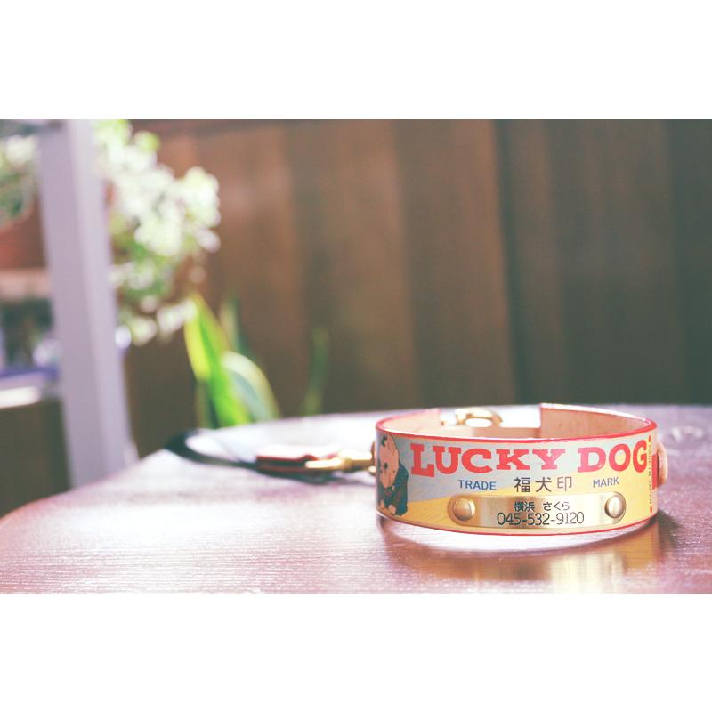 彫刻真鍮プレート付　おなまえ首輪　名入れ・電話番号　グラフィックプリント『Lucky Dog/福犬印』　本革首輪　真鍮無垢金具 サイズSS〜L ベルト幅30mm #33044_7
