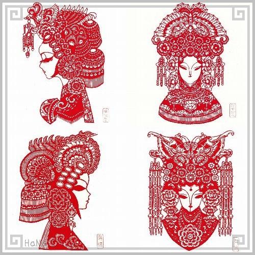 切り絵 剪紙 セットM05 工芸品 歴史人物A(赤) 約20×15cm 10