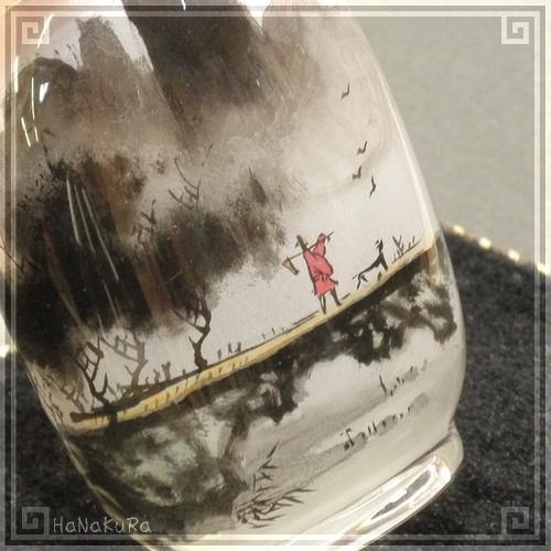 鼻煙壷 特級品 SP01 漁樵耕讀 4個セット 台座付き 鼻煙香 内側から手描き 工芸品 鼻煙壺 内絵 ガラス瓶