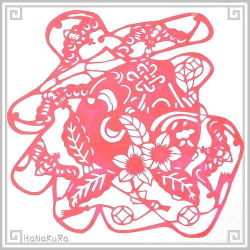 切り絵 剪紙 M314 一般品 五福桃福 19 19cm 1 Setohanakura 5548 Shopooo By Gmo 通販 Yahoo ショッピング