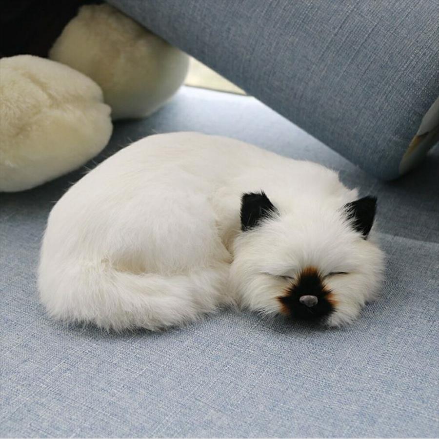 眠る猫のリアルぬいぐるみ】ねこ ネコ ラビットファー リアルファー 寝