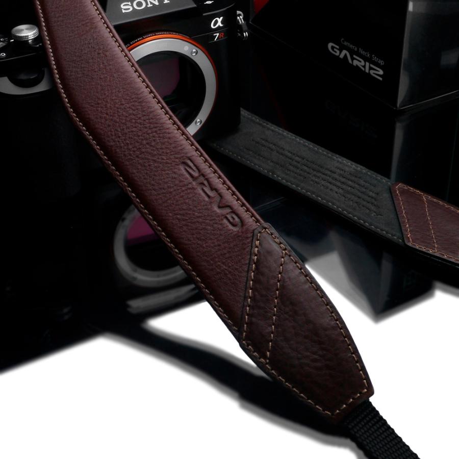 GARIZ Italian Leathere with Alcantara カメラネックストラップ AT-DSLABR ブラウン