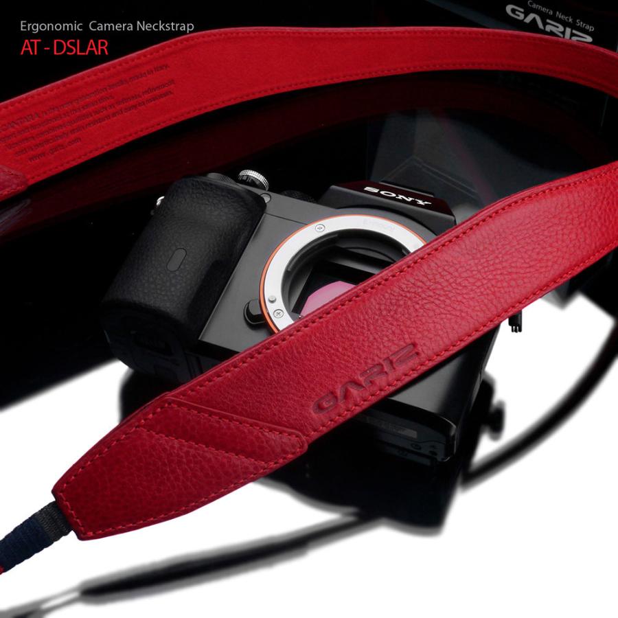 GARIZ Italian Leathere with Alcantara カメラネックストラップ AT-DSLAR レッド