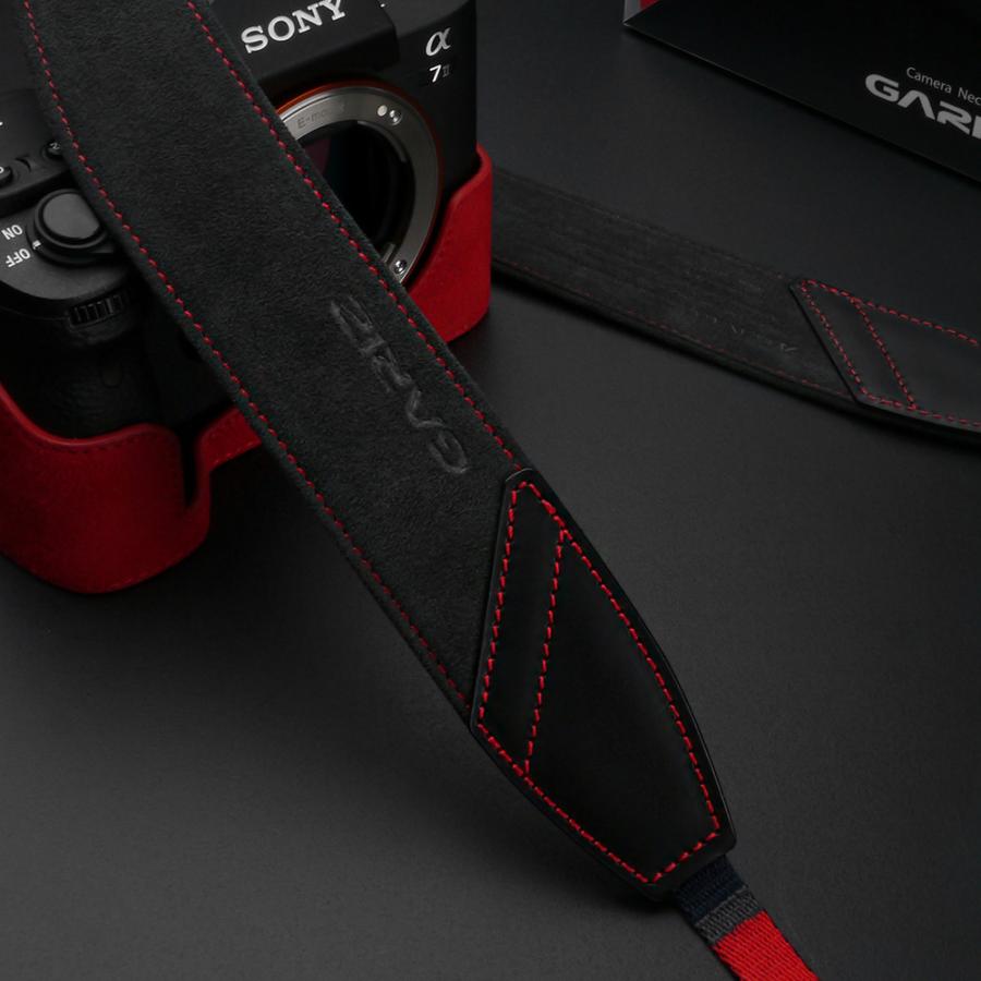 GARIZ Alcantara カメラネックストラップ AT-DSLCGR チャコールグレー/レッドステッチ