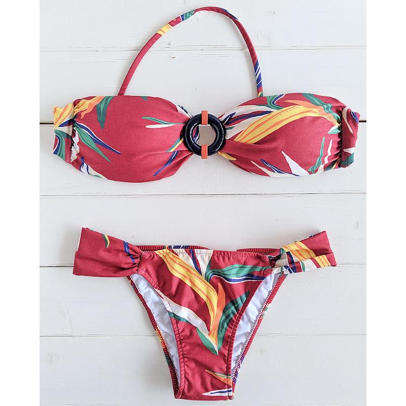 【Morena Rosa】フロントリング付きボタニカルバンドゥ―水着 レッドマルチ_1