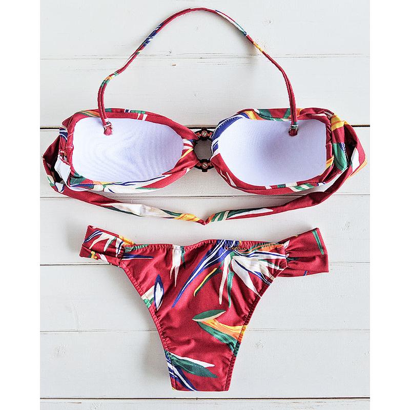 【Morena Rosa】フロントリング付きボタニカルバンドゥ―水着 レッドマルチ_4
