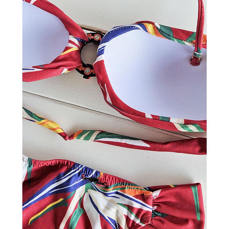【Morena Rosa】フロントリング付きボタニカルバンドゥ―水着 レッドマルチ_5