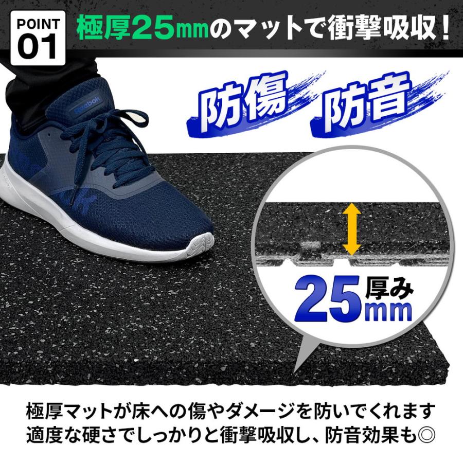 ゴムチップマット ジム マット 25mm ゴム フロアマット 防音 衝撃吸収 筋トレ トレーニングマット ラバーマット 重量器具 ダンベル バーベル フィットネス 50の画像