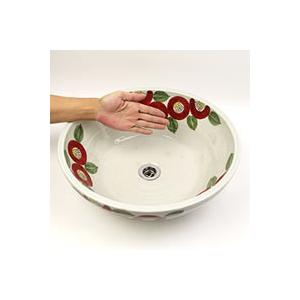 つばき絵手洗い鉢信楽焼き手洗器！陶器の手水鉢［tr-3196］ - 1