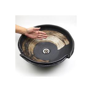 黒ハケメ破れ手洗い鉢【中型サイズ】信楽焼き手洗器！陶器の手水鉢［tr-3216］ 【竹中】