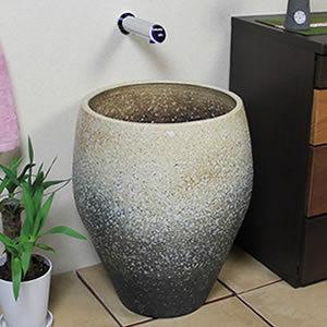深型手水鉢！白窯変つぼ型手洗い鉢！信焼つぼ鉢［tr-