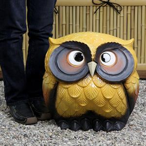 信楽焼きふくろう　15号福多郎(黄色)　陶器フクロウ置物［fu-0108］_2