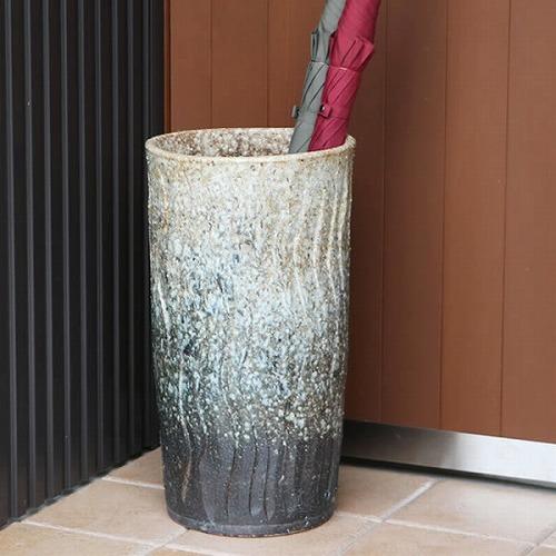 信楽焼きかさたて　窯肌波彫り傘立て 陶器かさたて　［kt-0121］_1