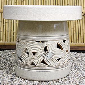 20号カスミ唐草ガーデンテーブルセット 陶器のテーブルセット 信楽焼き