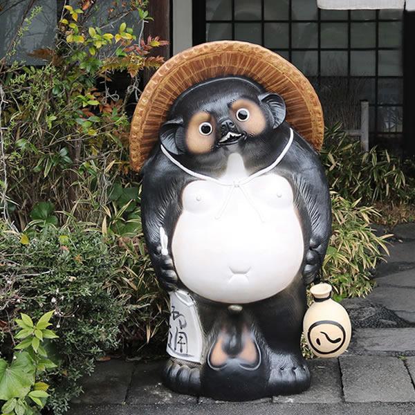 信楽焼 タヌキ陶器像 大きな帽子付き 信楽焼きたぬき 50号福狸 陶器タヌキ しがらき焼 ［ta-0328