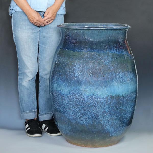 大壷 信楽焼大つぼ 花瓶 花入れ 大ツボ 陶器つぼ 大きな花瓶 青色［ha-0213］の画像