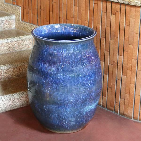 大壷 信楽焼大つぼ 花瓶 花入れ 大ツボ 陶器つぼ 大きな花瓶 青色［ha-0214］の画像